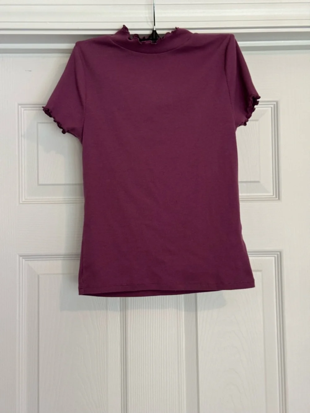 Women's Short Sleeve Lettuce Edge Top - Plum - Picture 4 of 4